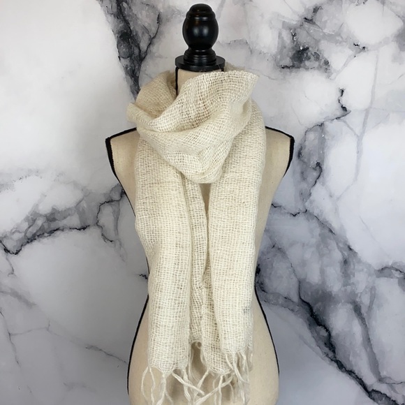 alcali Accessories - Alcali large open weave cream scarf